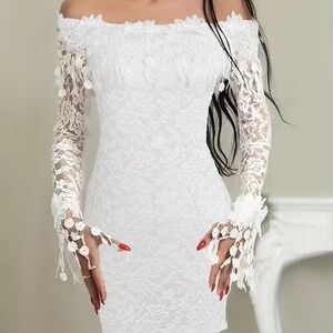 White Lace Off-Shoulder Dress | XL